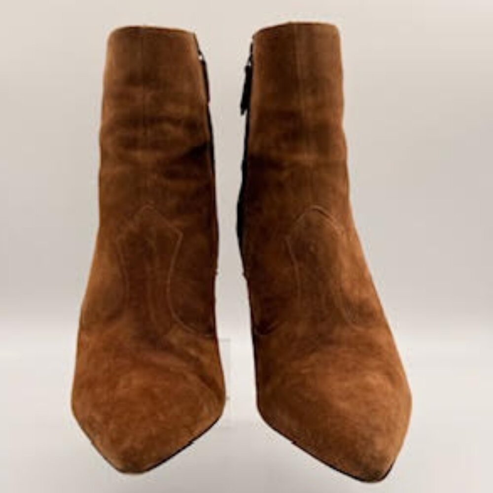 AllSaints Brown Suede Pointed Toe Stiletto Ankle Boots Western Chic 41 (10) - Picture 3 of 16